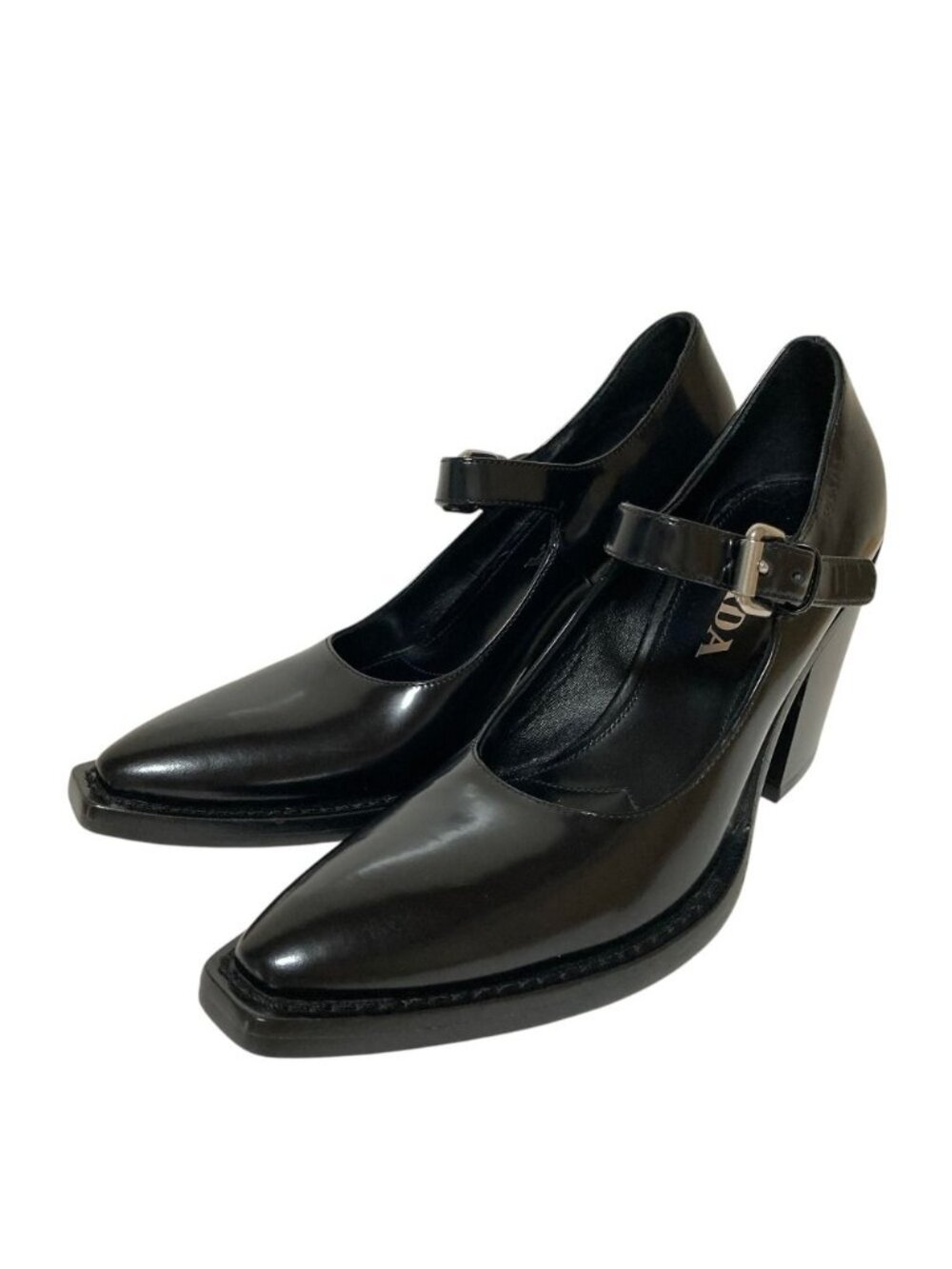 Prada Chunky Heel Mary Jane Leather Pumps Black Spring Summer Fall Winter